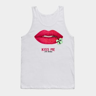 Kiss Me I'm Irish - Pop Culture Lips and Shamrock Leaf Tank Top